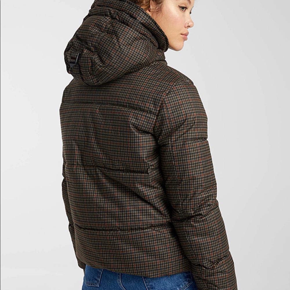 Noize winter puffer jacket with hood - plaid pattern